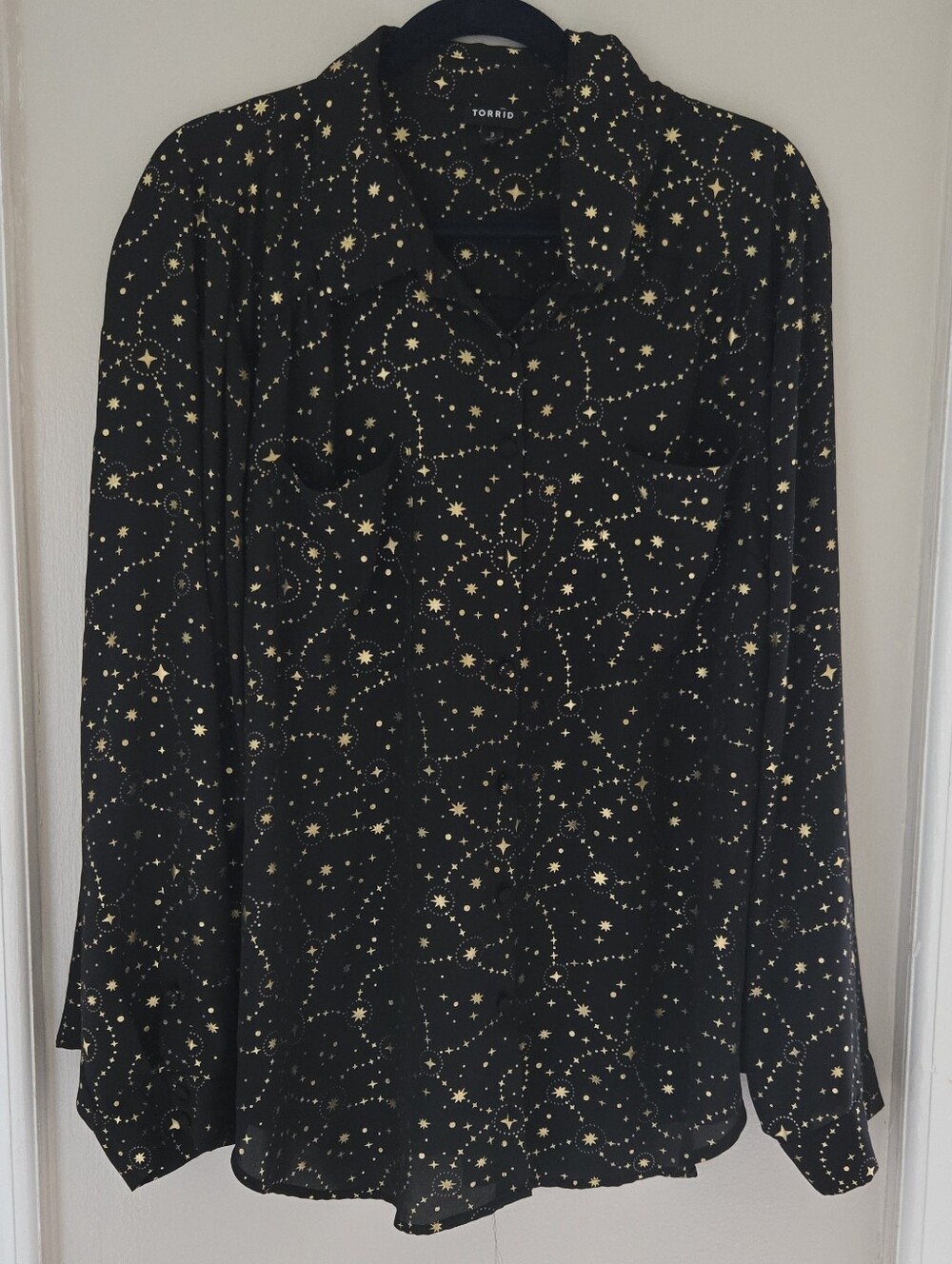 torrid Black Blouse with Gold Star & Constellation Print